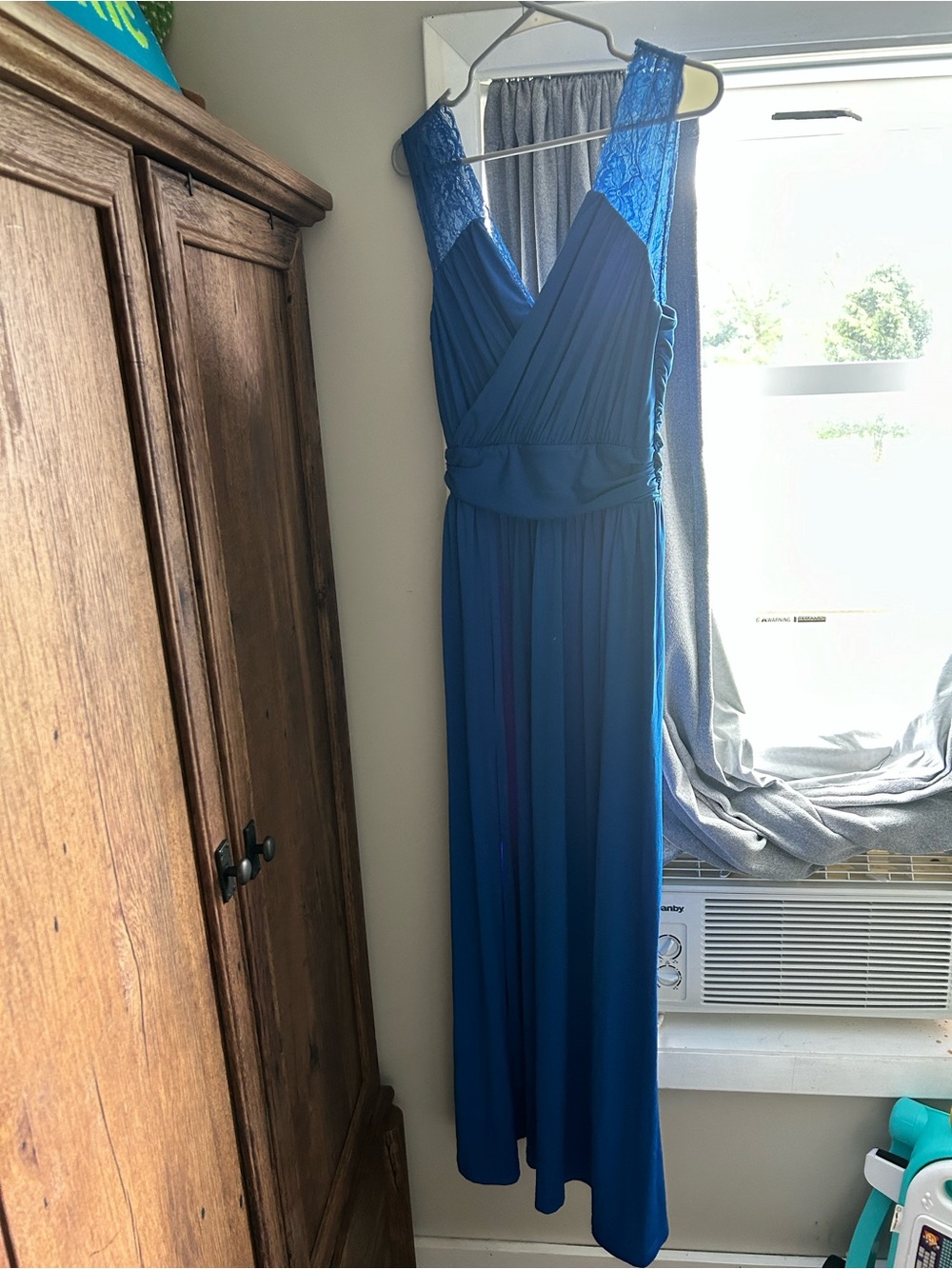 Royal Blue Lace-Shoulder Maxi Dress